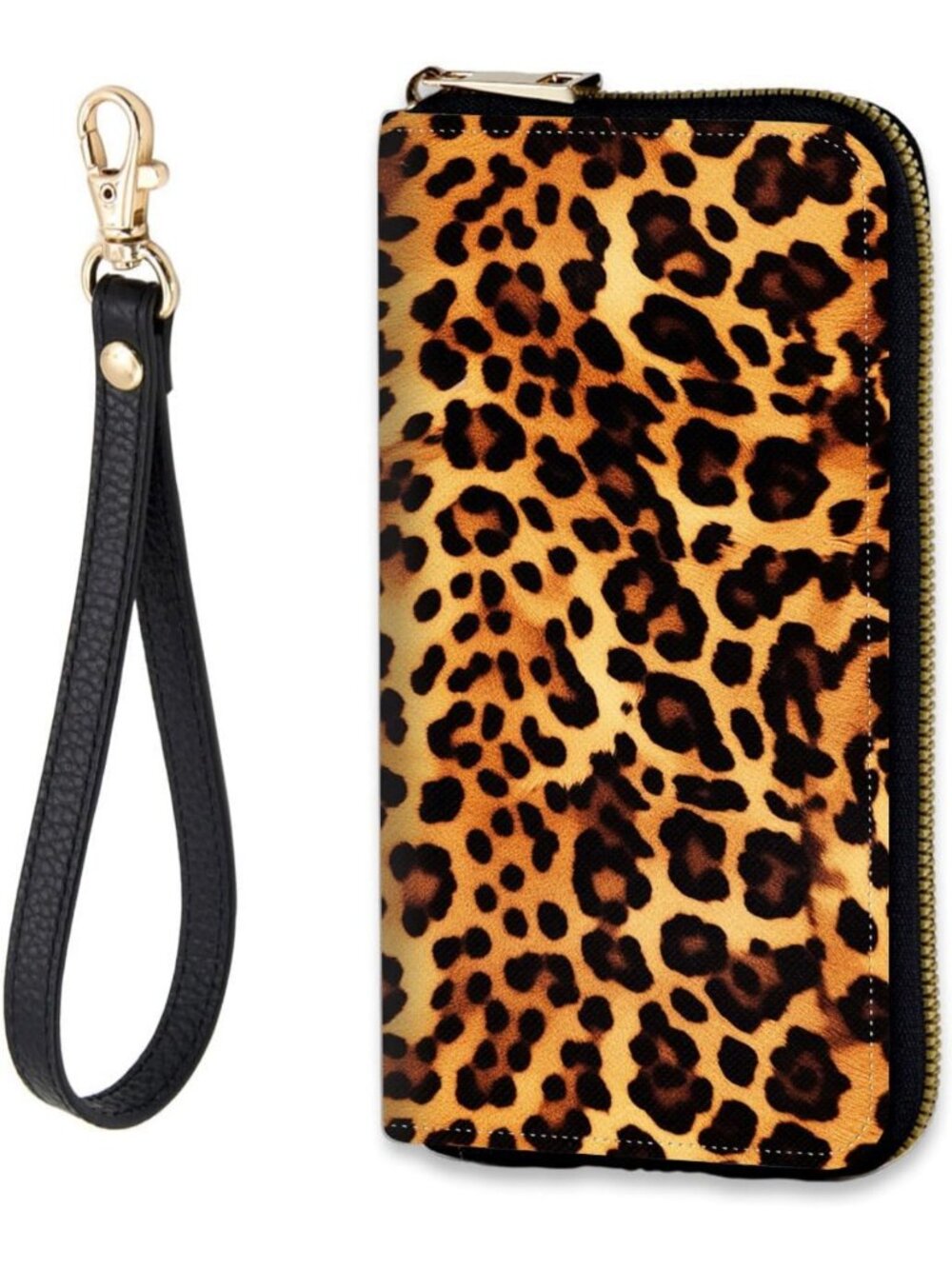 Stylish Leopard Print RFID Wallet with Detachable Wrist Strap & Phone Holder